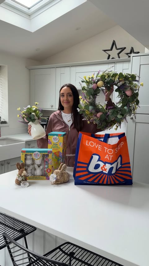 Instagram post by @homewithfay for B&M Stores. Caption reads: [...] stock up on for birthdays! #BMEaster....