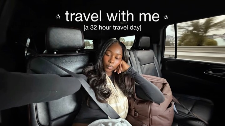 Instagram post by @justinescameraroll_ for Touchland. Caption reads: & WE’RE OFF! ✈️ 32 hours of travel (& I will be....