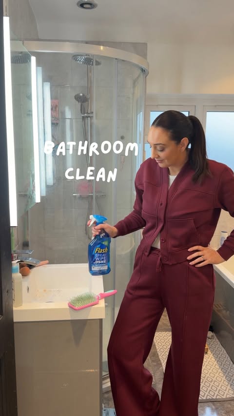 Instagram post by @homewithfay for SuperSavvyMe. Caption reads: Does anyone else hate cleaning the bathroom? And....