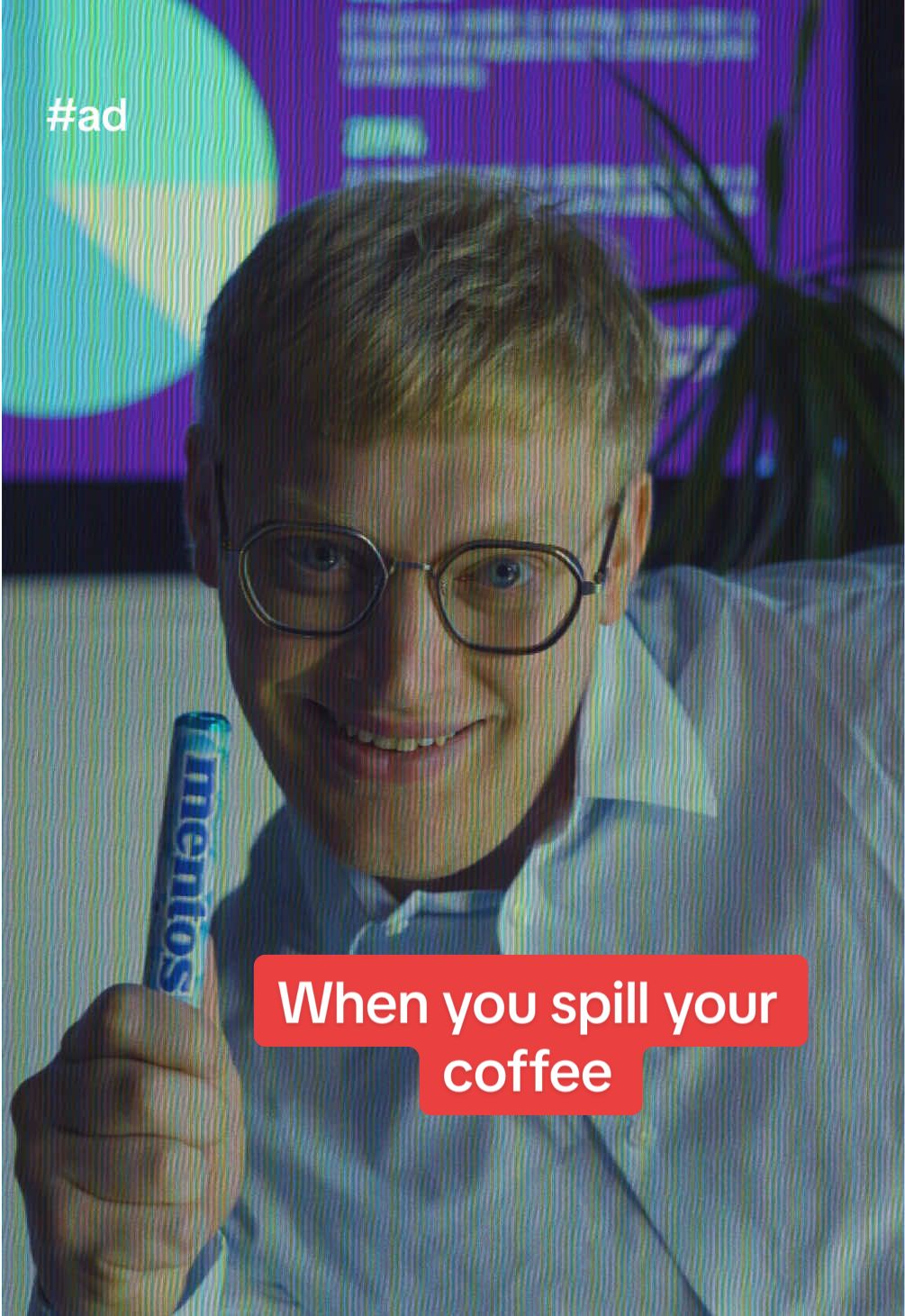 TikTok post by @thats.a.bad.idea for Mentos. Caption reads: #ad the perfect solution for spilled coffee… try....