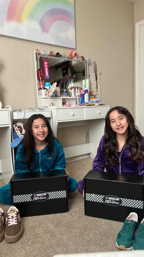 Instagram post by @elenaandeliana for NASCAR. Caption reads: [...] 💕  the cutest collaboration ever @Nascar X....