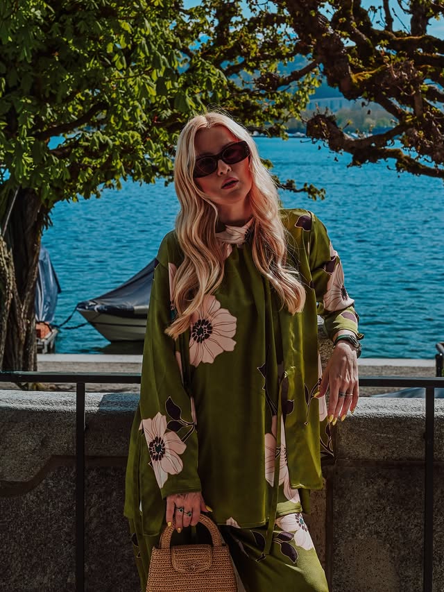 Instagram post by @palinakozyrava for Mandarin Oriental. Caption reads: [...] @ana_alcazar_fashion 💚 #Lucerne....