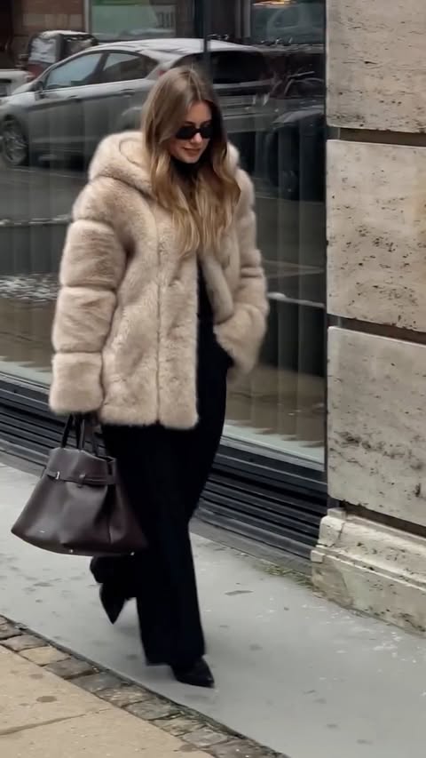 Instagram post by @carinaibsen for Meotine. Caption reads: Faux fur of my dreams @meotine 🤍 annonce ad.