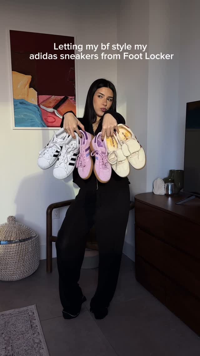 Instagram post by @ferchuugimeenez for Foot Locker. Caption reads: Three pairs, endless looks —
my adidas rotation....