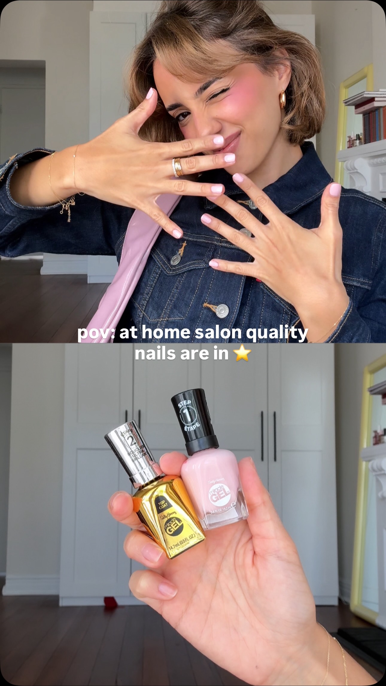 Instagram post by @kikalateefff for Sally Hansen. Caption reads: pov: at home salon quality nails are in! 💅🏽🫧....