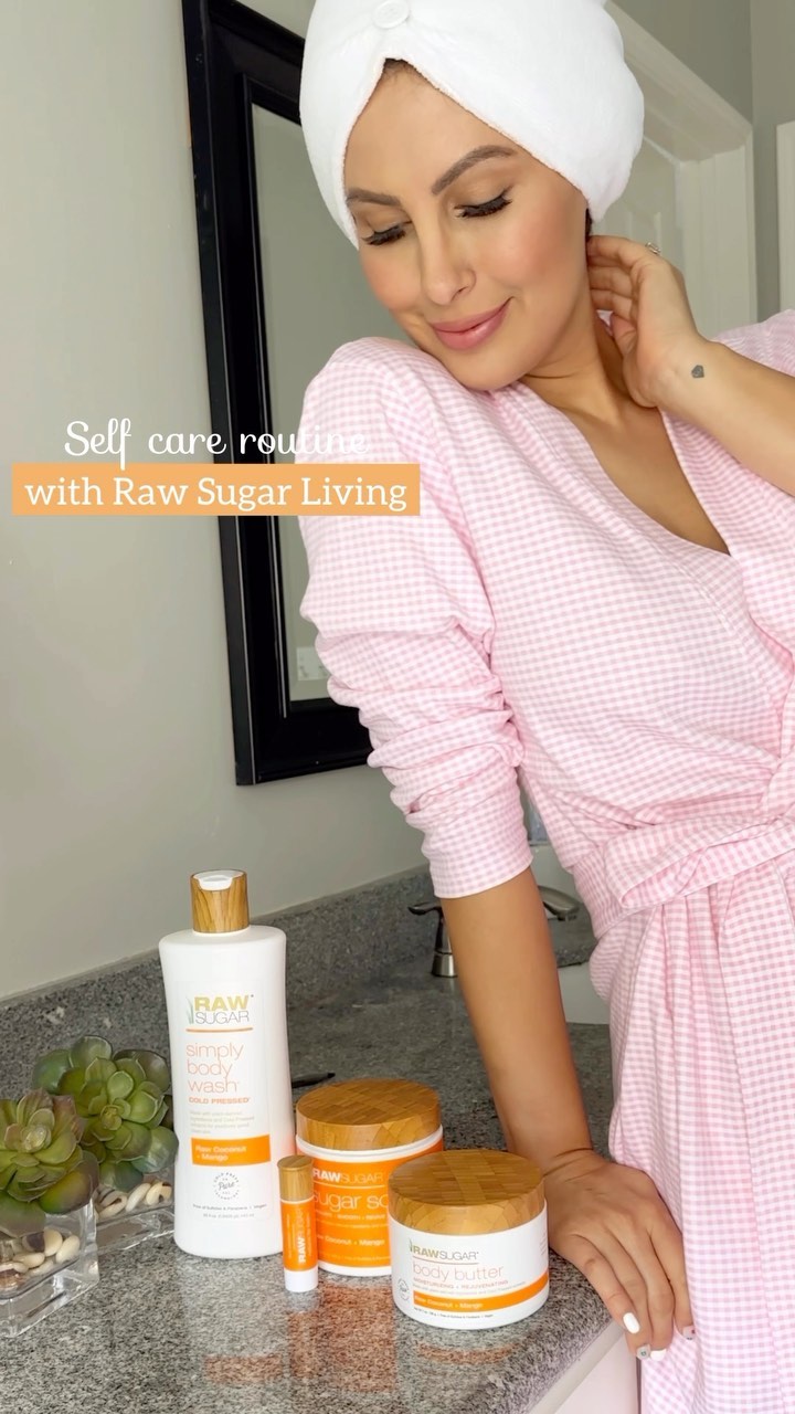 Instagram post by @allthingsmely for Raw Sugar Living. Caption reads: Self-care is a must 🧡 #RawSugarPartner Found this....
