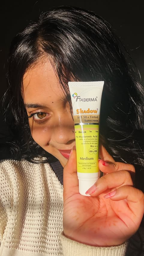 Instagram post by @sweetiee_pei for Fixderma. Caption reads: [...] & amazon. #skincare #sunscreen #viral....