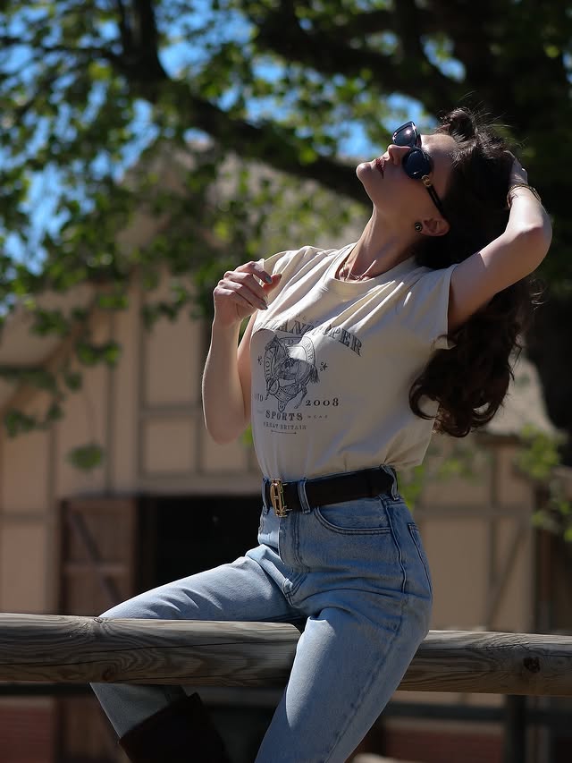 Instagram post by @minakshi.mahta for Brandy Melville. Caption reads: [...] @jadehollandcooper Jeans @brandymelvilleeu....
