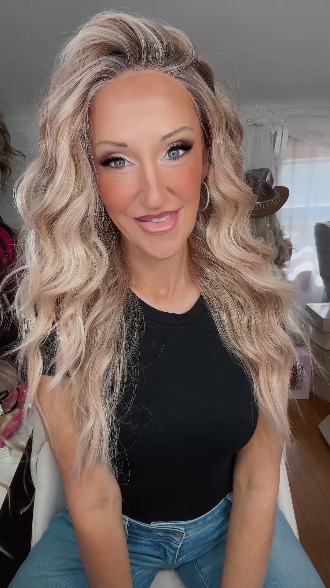 TikTok post by @jadiabeauty for Chelsey Smith Cosmetics. Caption reads: Curly girls have a hold on me lately! Emerson is....