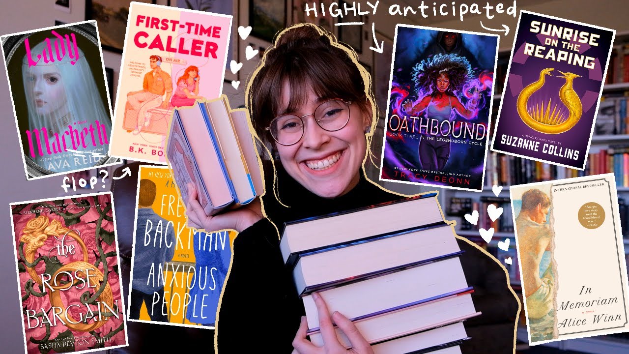 YouTube post by @newlynova for BookoftheMonth. Caption reads: everything i read in march & april 👽.