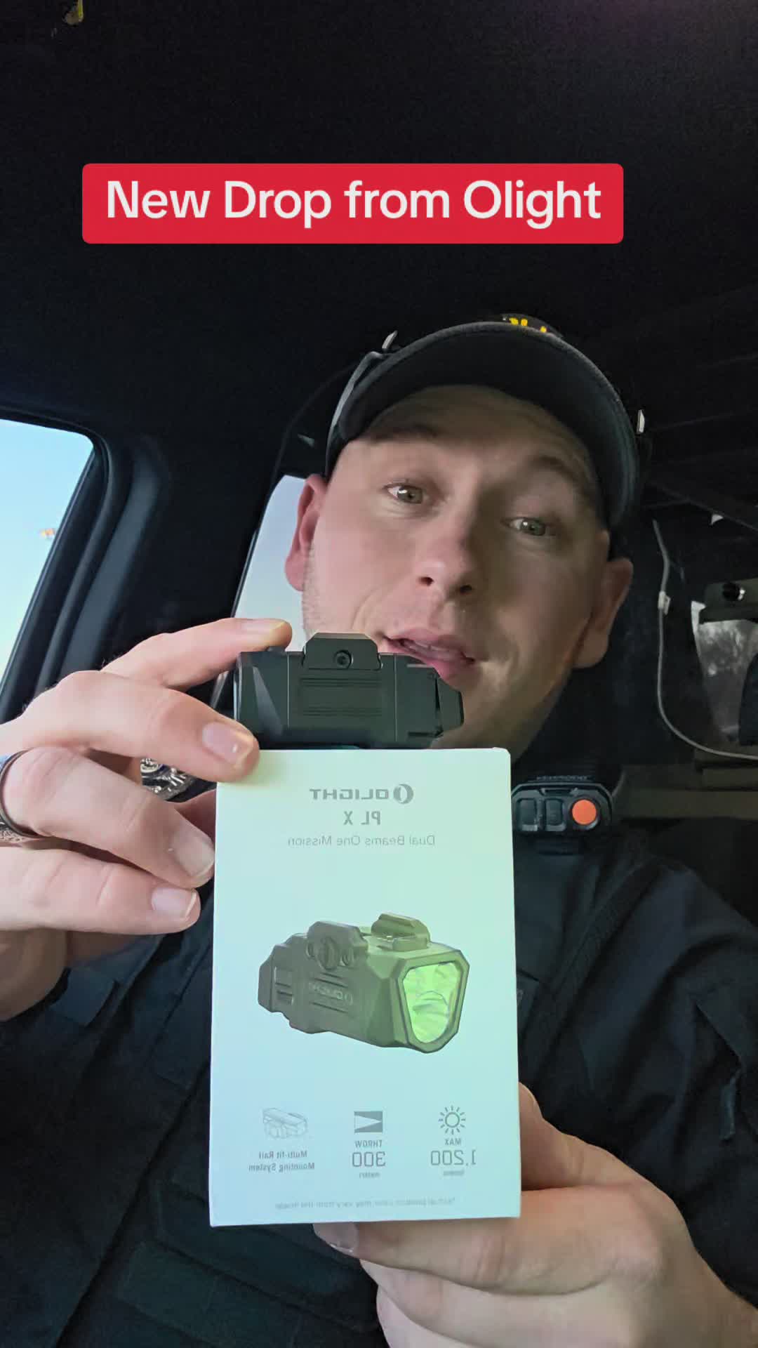 TikTok post by @bwdefoure343 for Olight. Caption reads: @OLIGHT has just dropped the new PL X weapon [...].