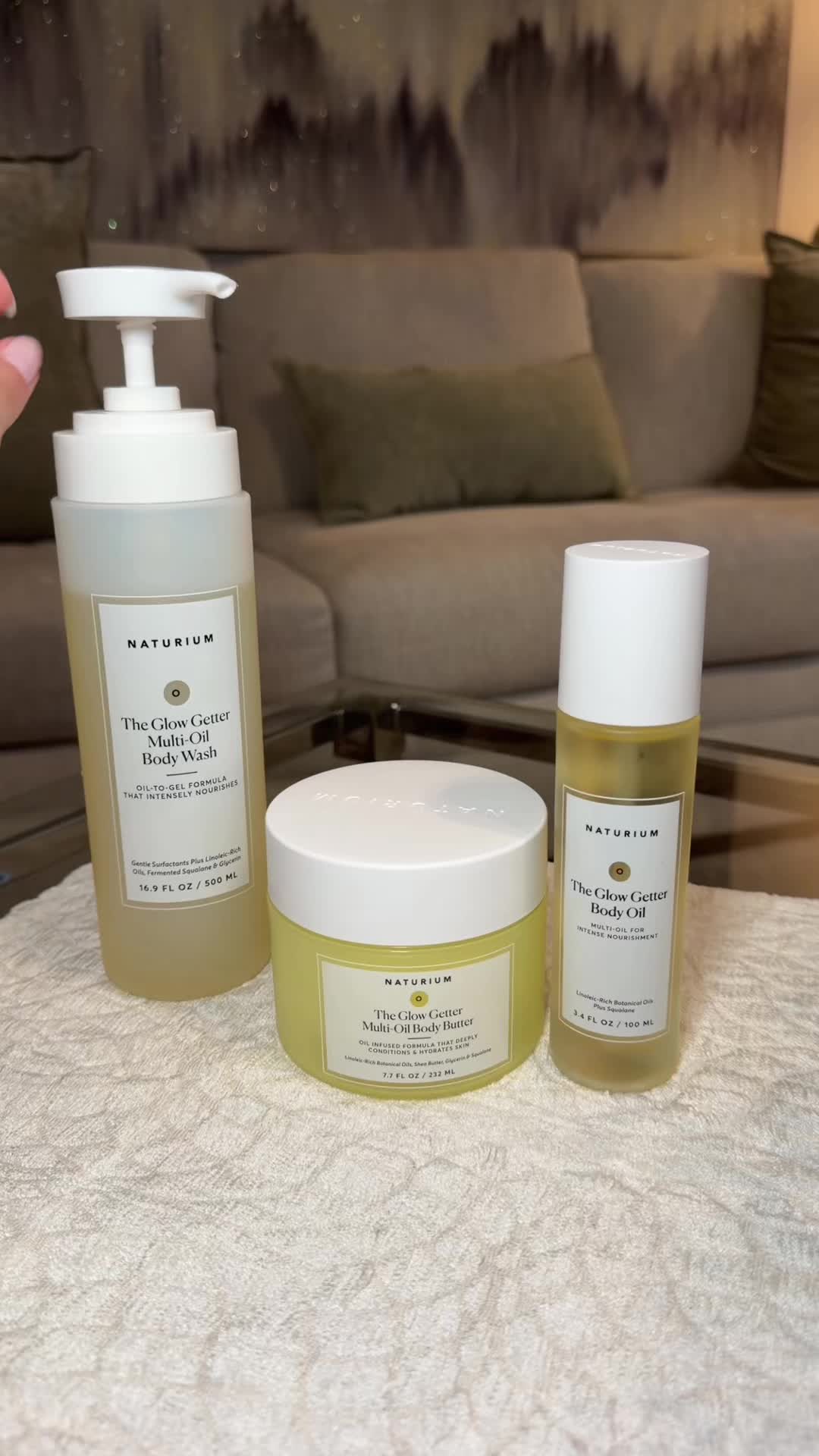 TikTok post by @psychictexas for Naturium. Caption reads: [...] glow getter collection from @Naturium it’s....