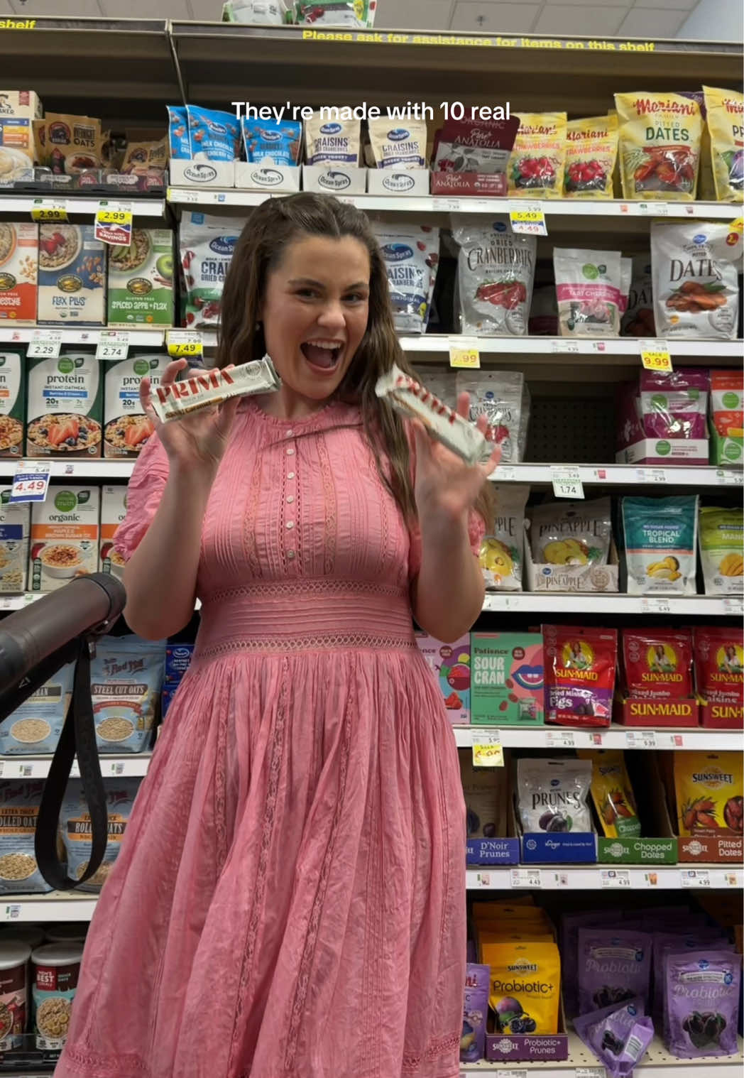 TikTok post by @madelinehagmannn for PRIMA Ancestral Protein Bar. Caption reads: @PRIMA Ancestral Protein Bar Protein Bars are now....