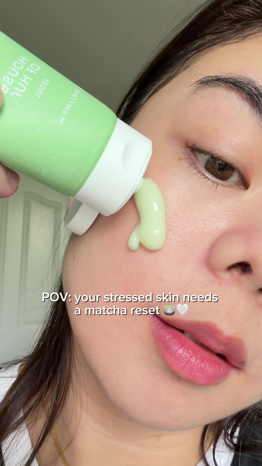 TikTok post by @yeonjinaahh for House of Hur US. Caption reads: [...] of Hur Matcha Calming Gel Cream 💚 @House of....