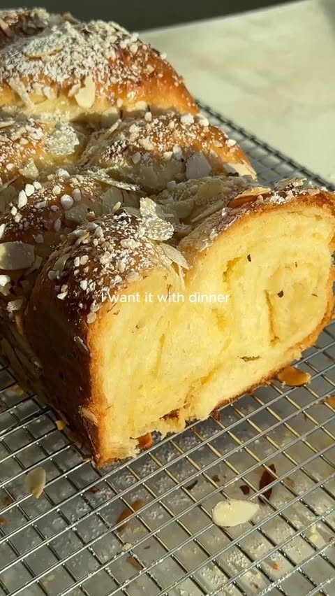 Instagram post by @thepalatablelife for King Arthur Baking Company. Caption reads: DAY 9: almond croissant milk bread! w/....