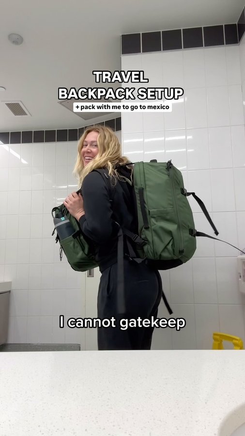 Instagram post by @quingable for JanSport. Caption reads: I’ve been traveling with the JanSport Venture Pack....