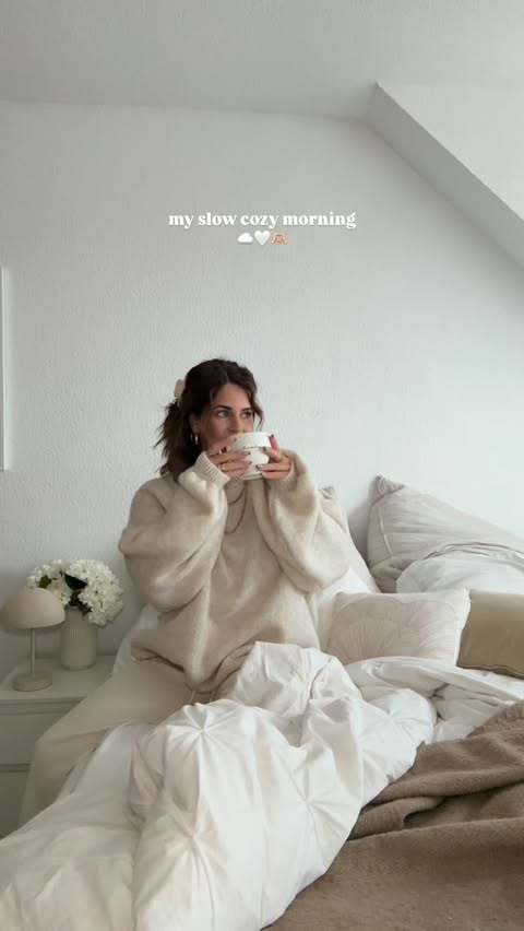 Instagram post by @krissiklr for Luamaya. Caption reads: Slow mornings are my love language 🤍☕️✨ Tell me…....