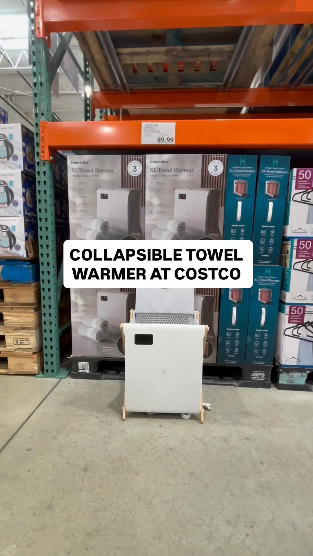 Instagram post by @costcofam4u for Homedics. Caption reads: 🛁✨ Homedics Collapsible Towel Warmer – spa luxury....