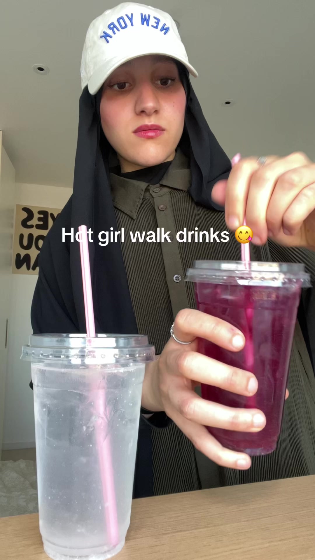 TikTok post by @maryamtriesthings for Humantra. Caption reads: [...] drinks and a hot girl walk 😋 #humantra....