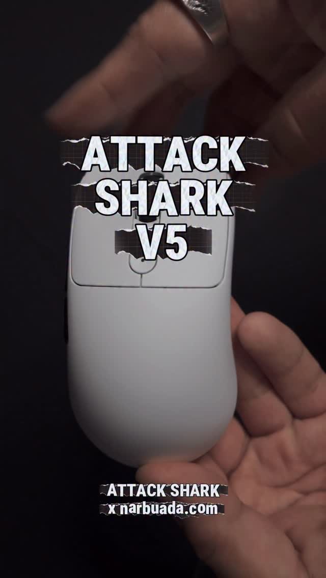 Instagram post by @samuelnarbuada for Attack Shark. Caption reads: The @ATTACKSHARKgear V5 with a PixArt PAW3950MAX....