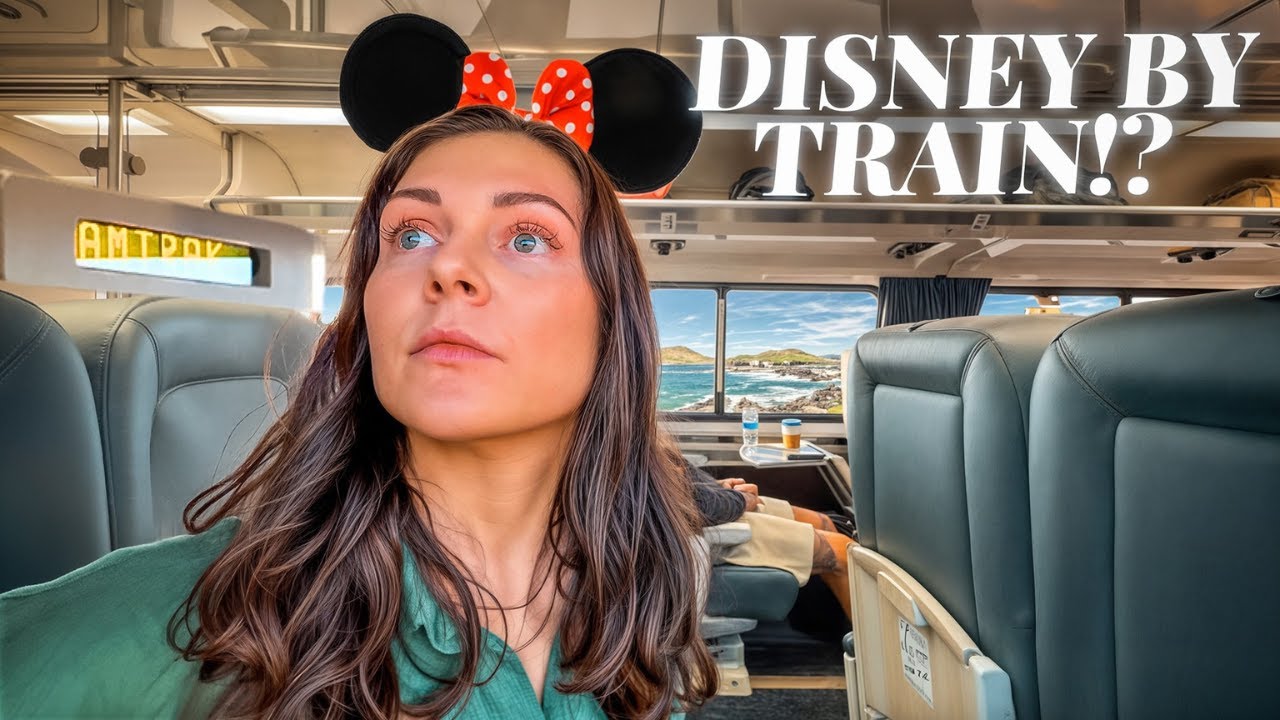 YouTube post by @chloeandludvig for Hotels.com. Caption reads: We Rode the Pacific Surfliner to Disneyland....