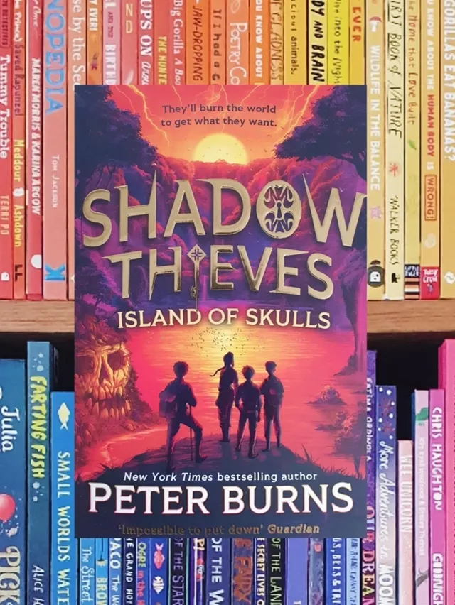 Instagram post by @katys_book_shelf for Farshore Books. Caption reads: Shadow Thieves: Island of Skulls [Ad|Gifted]....