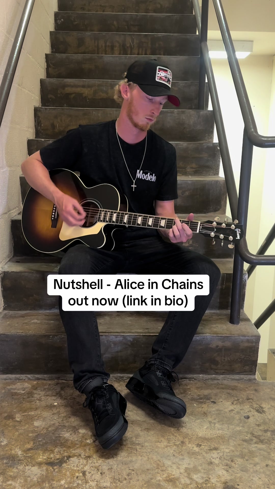 TikTok post by @_daveyallen for Gibson. Caption reads: Stream Nutshell NOW everywhere! Thanks @Gibson....