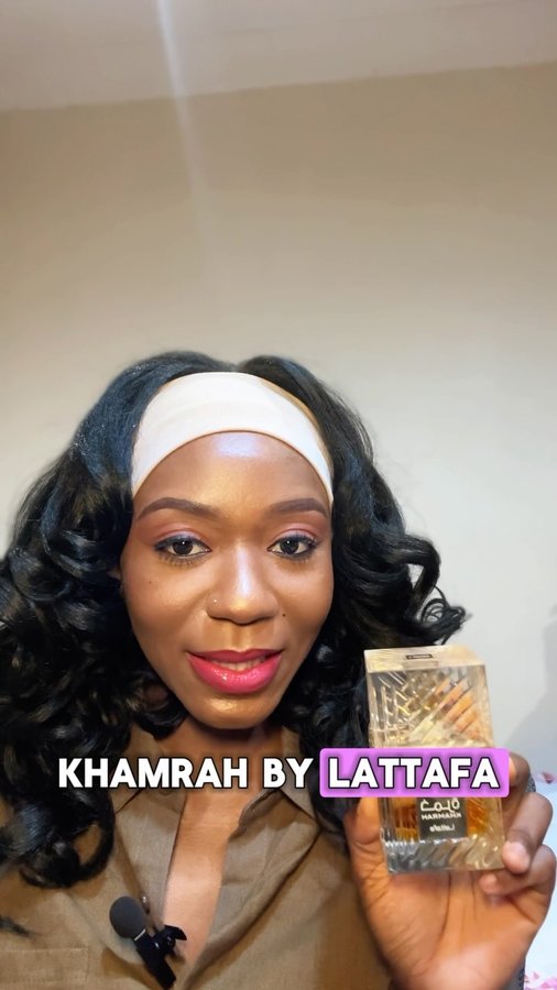 Instagram post by an influencer for Lattafa Perfumes. Caption reads: Oh, I forgot to add my Precious “Angham” This is....