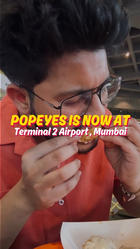 Instagram post by @chalti_tasveeren_ for Popeyes. Caption reads: Spotting @popeyes_india right at T2 Arrivals....