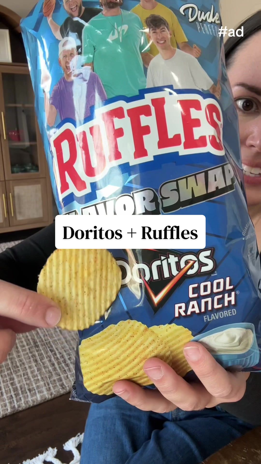 TikTok post by @somo.mama for Frito-Lay. Caption reads: [...] @Doritos @Chester Cheetah @RUFFLES....