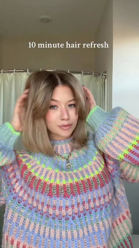 Instagram post by @kaittnnicolee for L'ange Hair. Caption reads: wanting to pretend I have a bob still using....