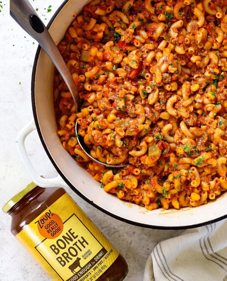 Instagram post by @carlsbadcravings for The Kitchn. Caption reads: This #sponsored Goulash recipe (American style) is....