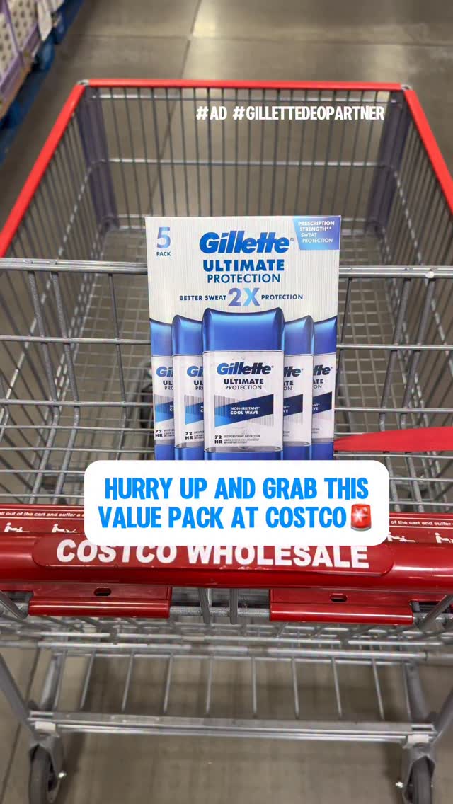 Instagram post by @costcoguide for Gillette. Caption reads: #ad #gillettedeopartner 🙌 RUN to Costco for....