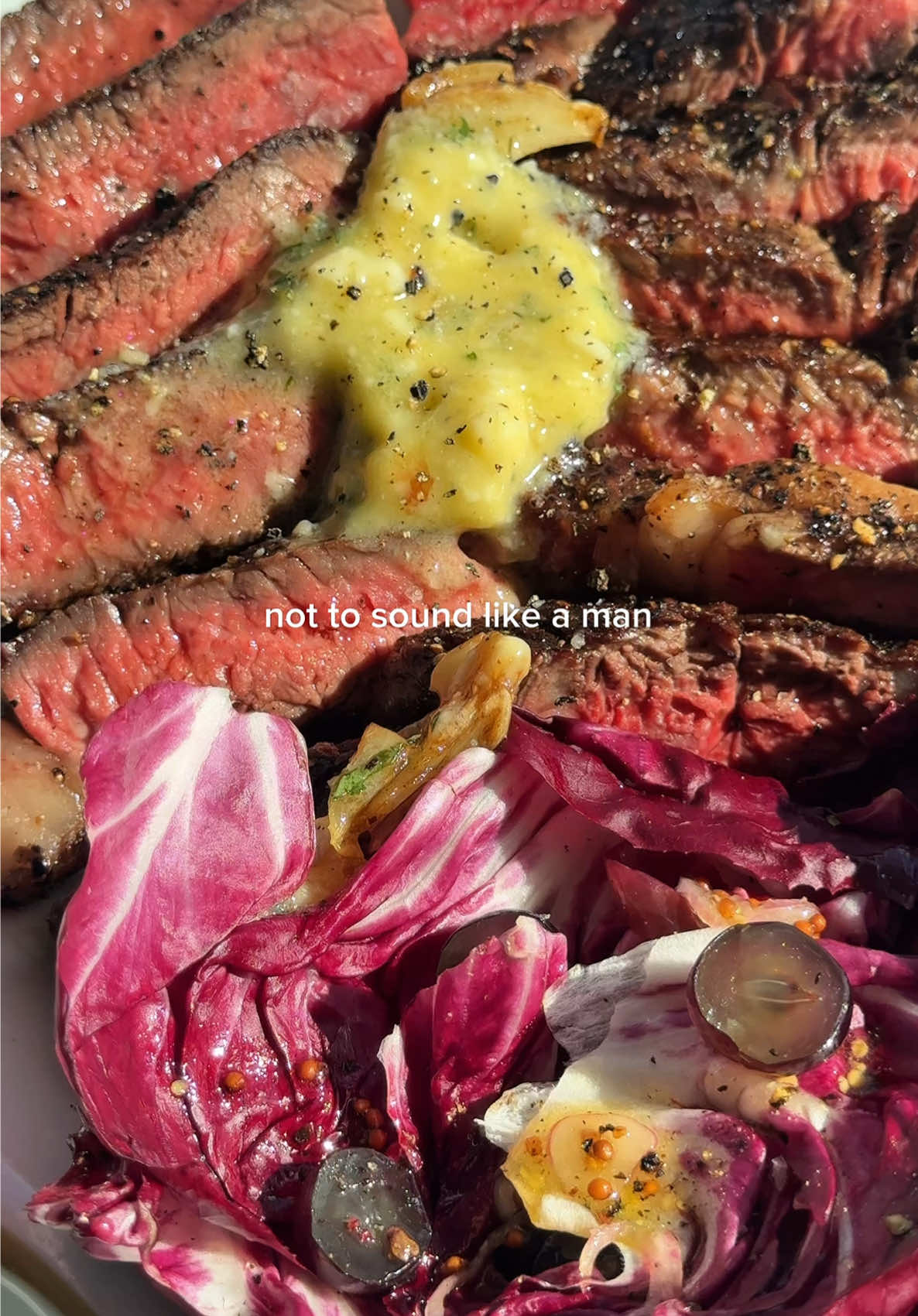 TikTok post by @babytamago for Avaline. Caption reads: [...] with blue cheese tarragon butter for....