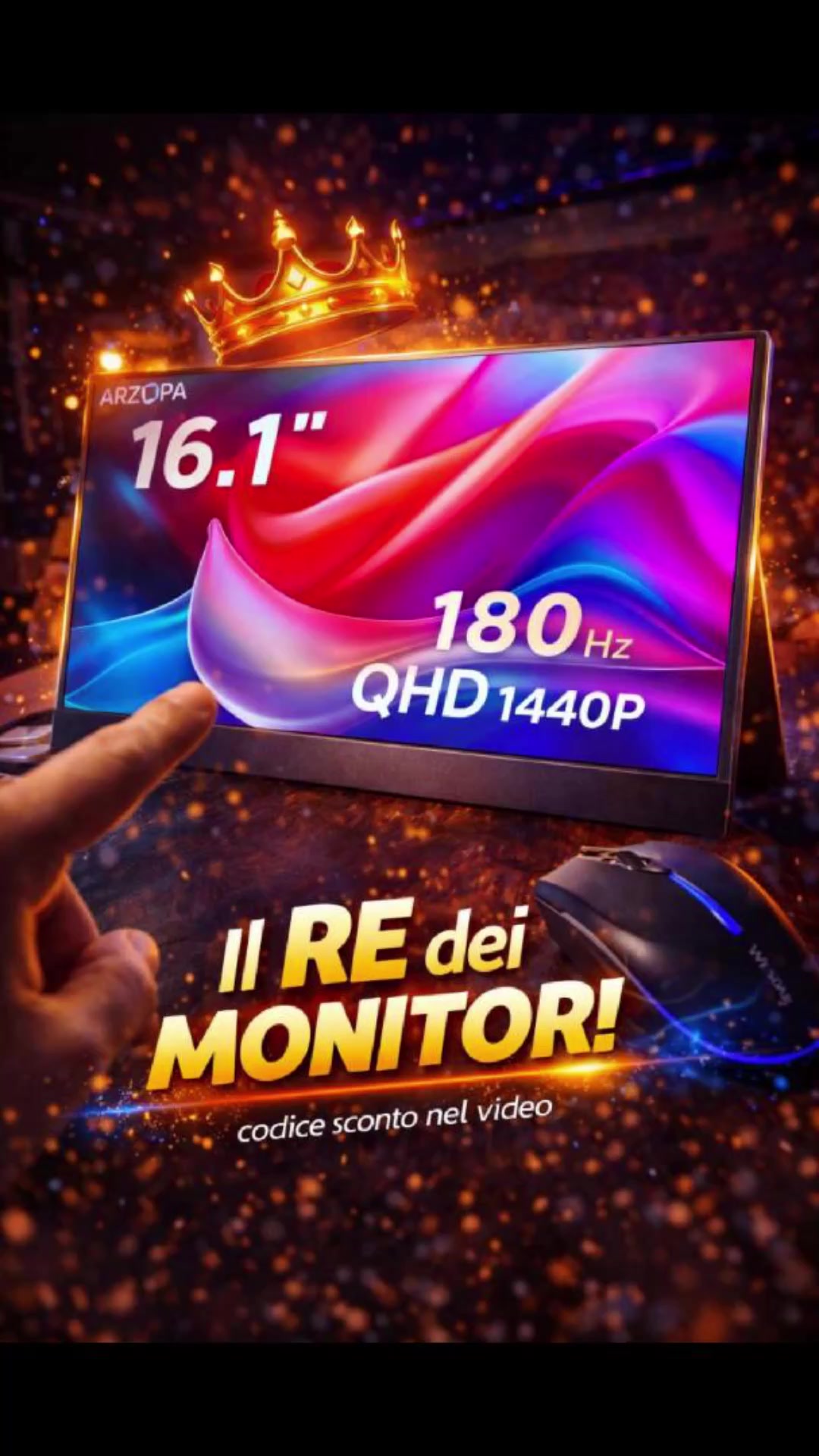 TikTok post by @shapeoftechnology for ARZOPA. Caption reads: 💥🖥️ CODICE SCONTO ATTIVO: ARZOPALUCA 💥 Partiamo....