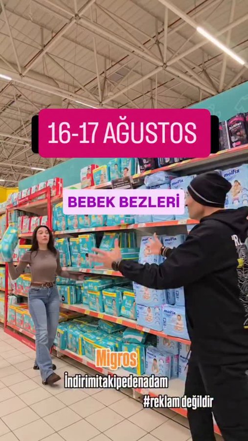 Instagram post by @indirimitakipedenadamheryerde for Migros. Caption reads: @migros_tr #kesfet #indirimitakipedenadam....