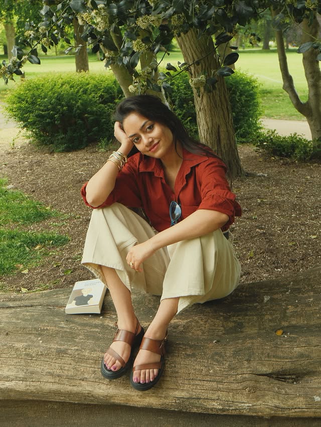 Instagram post by @arunniima for Barbour. Caption reads: [...] the park gardens with my Dakota sandals....