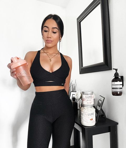 Instagram post by @jahmin.tekaru for LUXE Fitness. Caption reads: [...] the challenge is set! Join me for the....