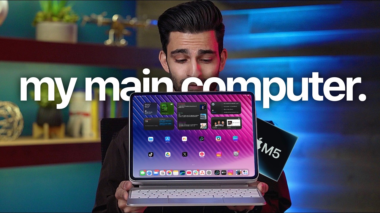 YouTube post by @FaizAly for Andar. Caption reads: M5 iPad Pro is my Main Computer. Here’s What I....