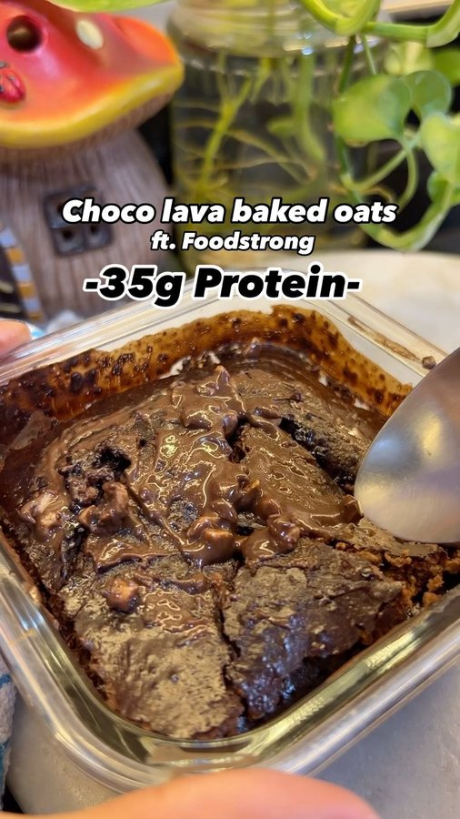 Instagram post by @fit.khurana for foodstrong. Caption reads: [...] chocolate protein powder (I am using....