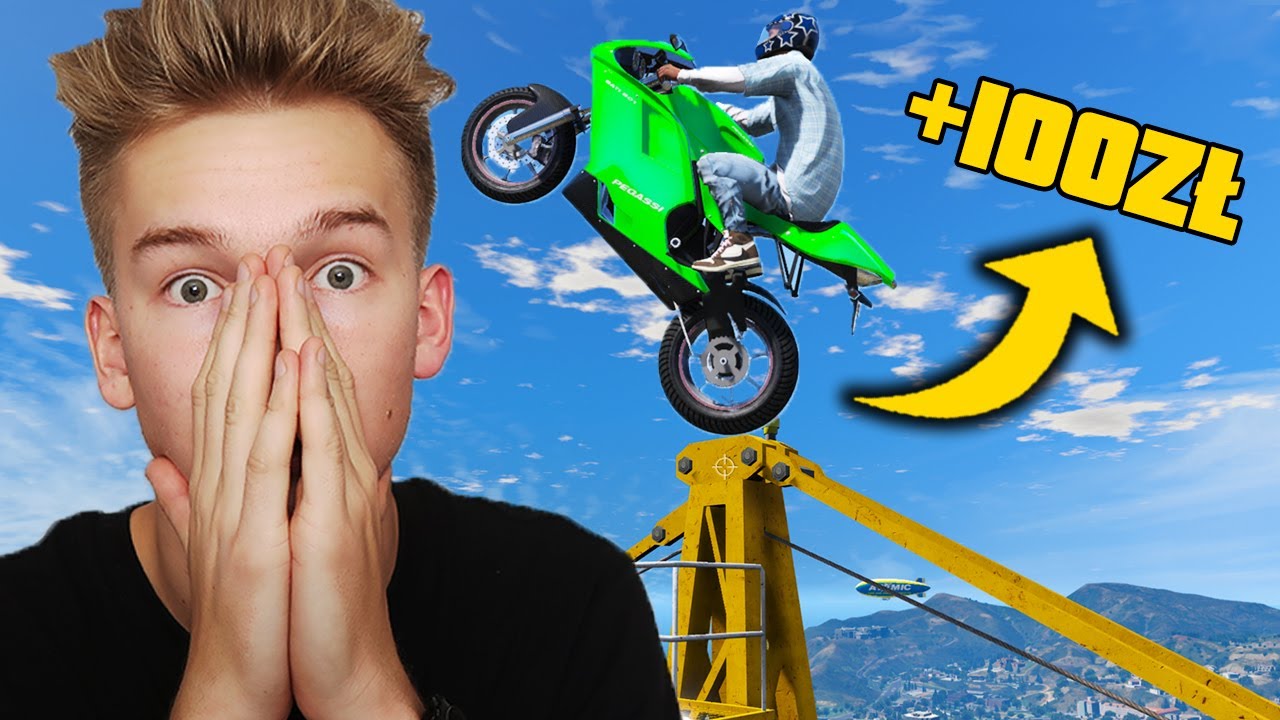 YouTube post by @KaluchYT for mBank. Caption reads: GTA V ZALICZONY STUNT = 100 zł! 🤑.