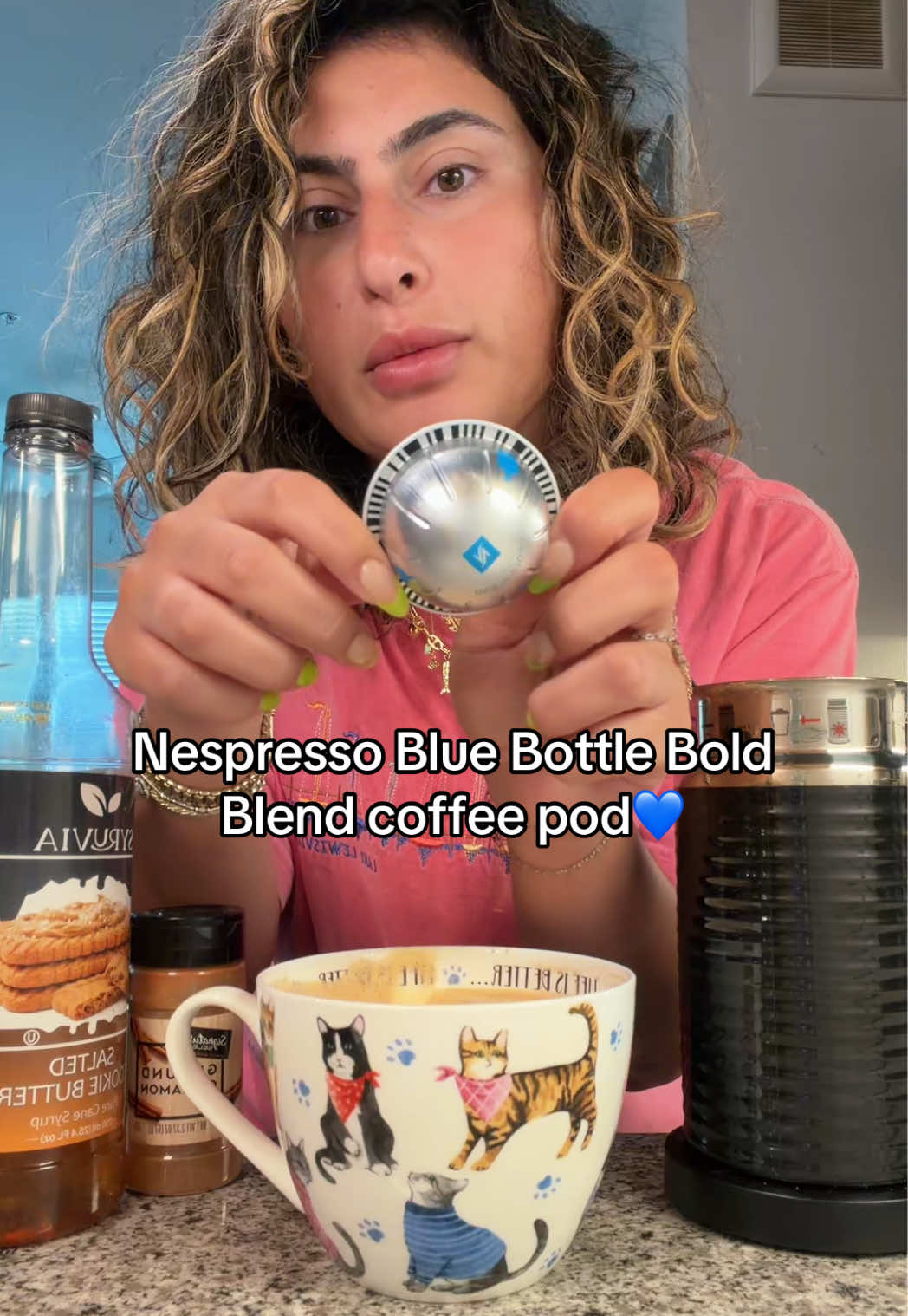 TikTok post by @natalieminassian for Blue Bottle Coffee. Caption reads: [...] coffee! @Nespresso @Nespresso USA @Blue....
