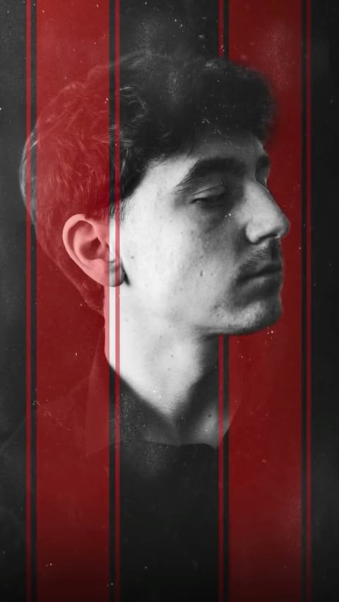 Instagram post by @griggen_ for Picsart. Caption reads: Red Stripes 🔴 Creative Portrait Idea #Picsart....