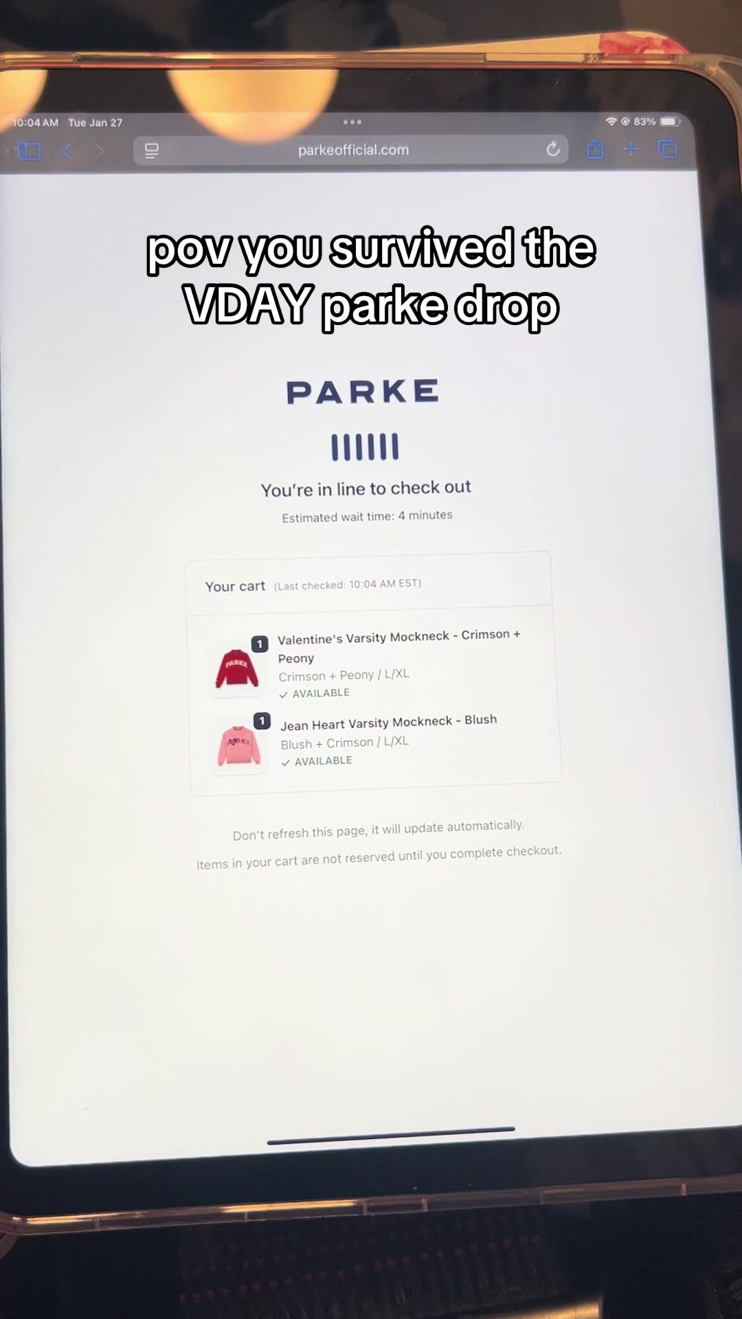 TikTok post by @emilyymccurryy for Parke. Caption reads: [...] of this drop actually was INSANE @Parke....