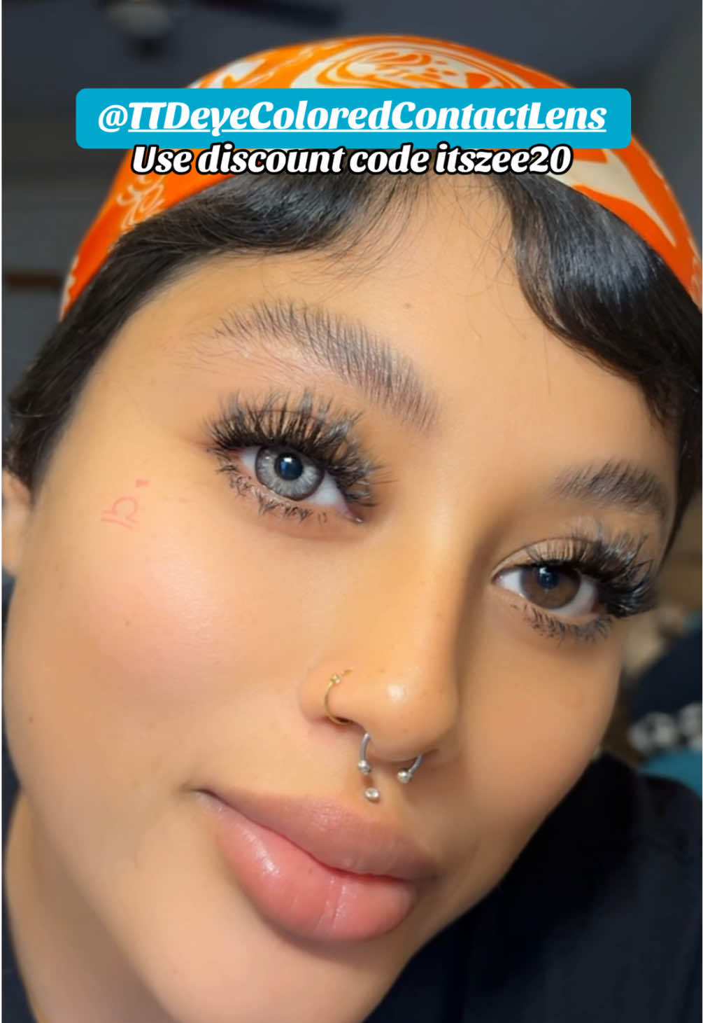 TikTok post by @mamazeezeee for TTDeye. Caption reads: Contacts @TTDeye Colored Contact Lens they offer....