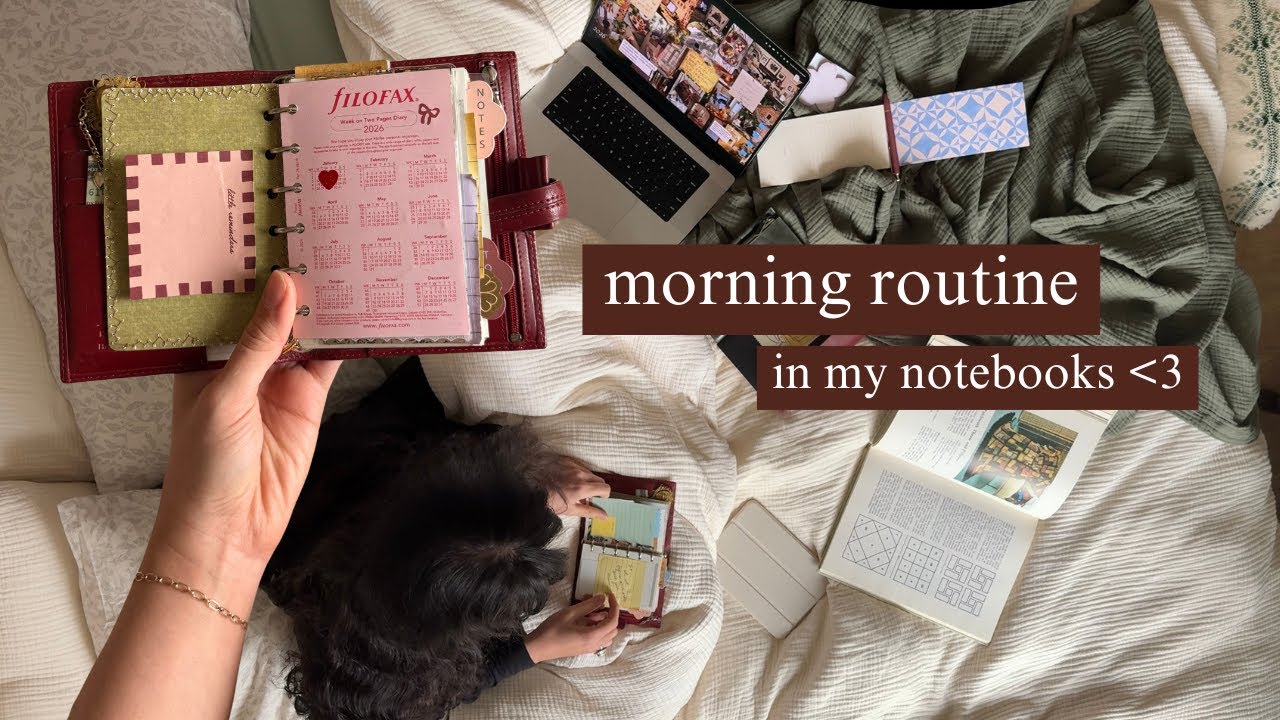 YouTube post by @lifewithhope for Filofax. Caption reads: my morning notebook routine + how i set goals📚(my....