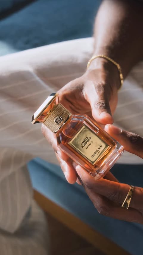 Instagram post by @mrrlittle for Guerlain. Caption reads: [...] in the essence of true luxury with @Guerlain....