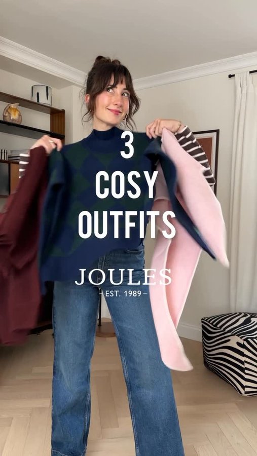 Instagram post by @rosieannbutcher for Joules. Caption reads: ad| 3 cosy outfit ideas. I LOVE this season! Give....