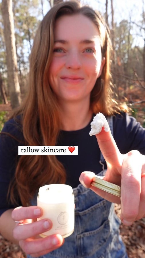 Instagram post by @ribeyerach for Clara & Fritz. Caption reads: I’ve been using beef tallow for skincare for....