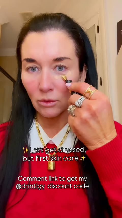 Instagram post by @dabbscagesmith for DRMTLGY. Caption reads: GRWM but first @drmtlgy skin care prep! Comment....